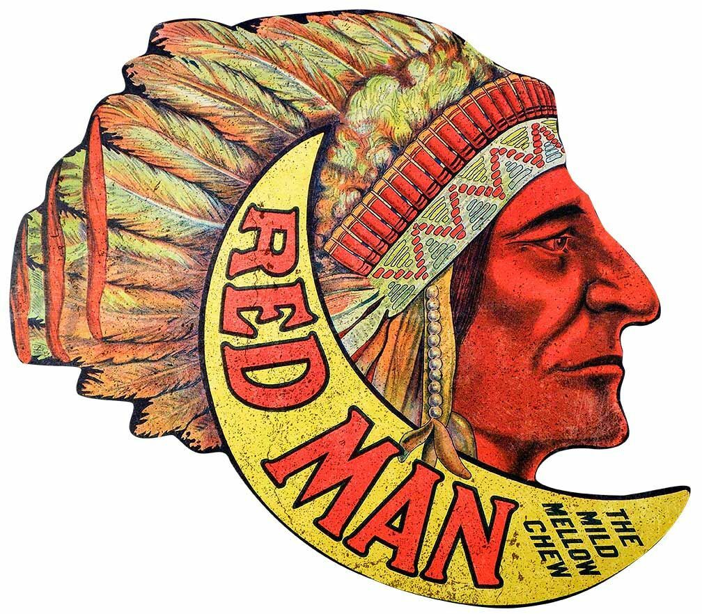 RED MAN THE MILD MELLOW CHEW TOBACCO HEAVY DUTY USA MADE METAL ADVERTISING SIGN