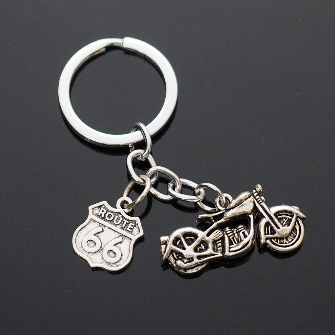 Motorcycle Key Chain Route 66 Charm Classic Antique Vintage Look Keychain Gift