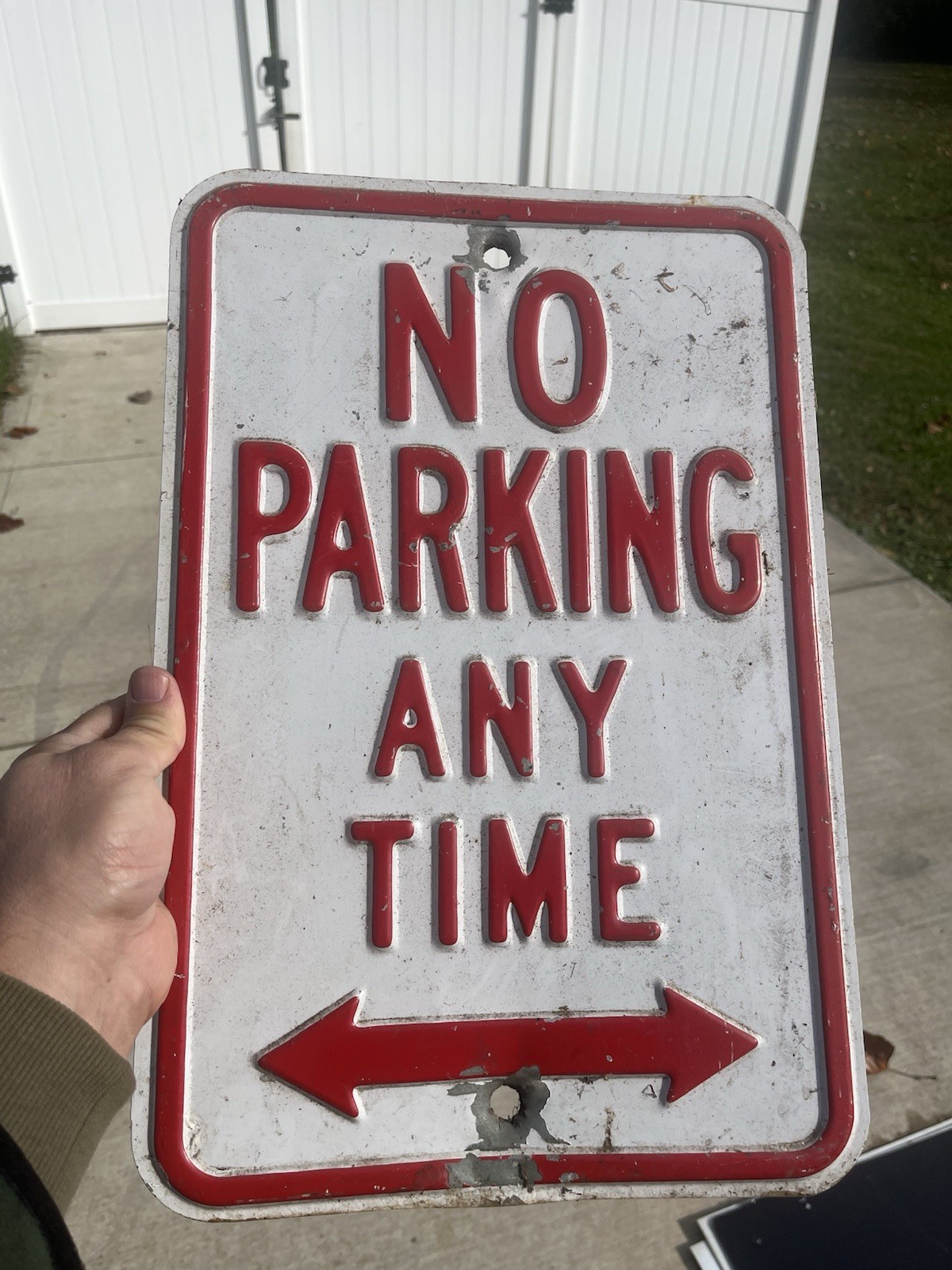 Vintage ROAD SIGN Pressed Steel NO PARKING ANY TIME 12x18"