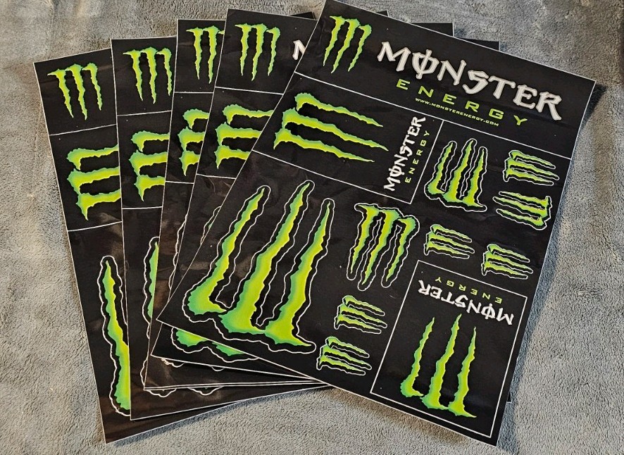 5x Official Monster Energy Drink Sticker Sheet 12 Stickers ea | Creases READ