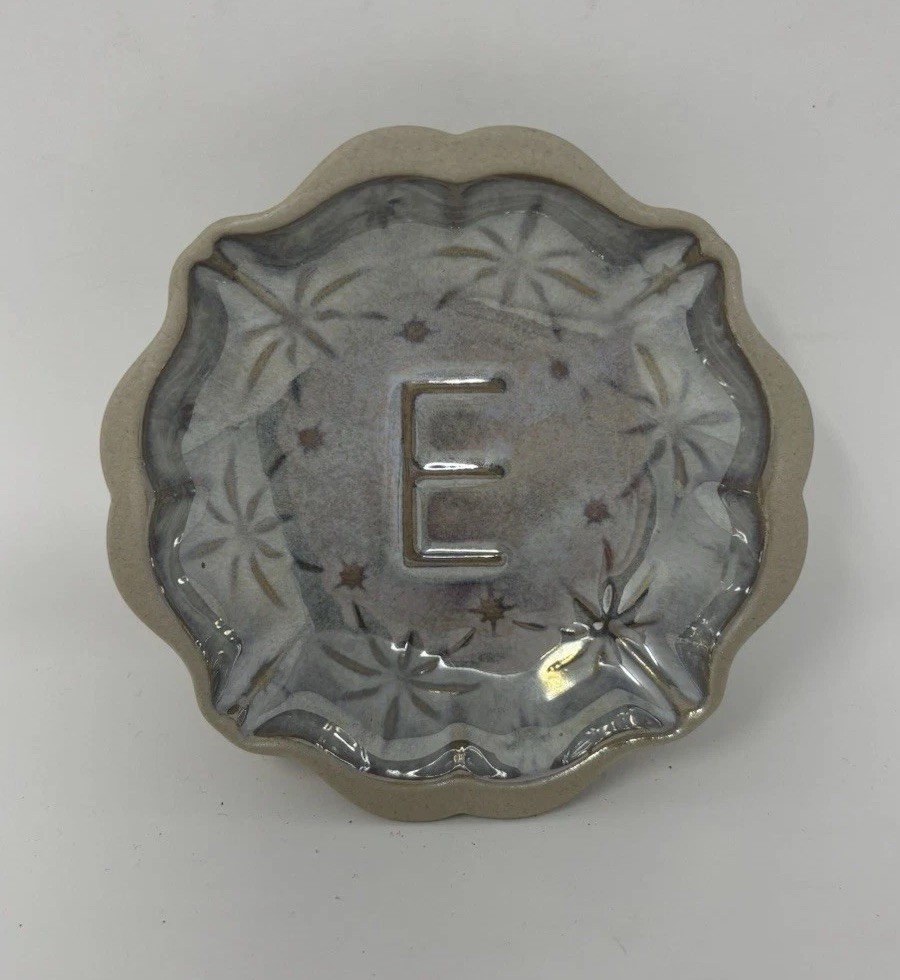 Anthropologie E Trinket Ring Dish Gray With Iridescent Finish 3.5” Anthropologie E Trinket Ring Dish Gray With Iridescent Finish 3.5”