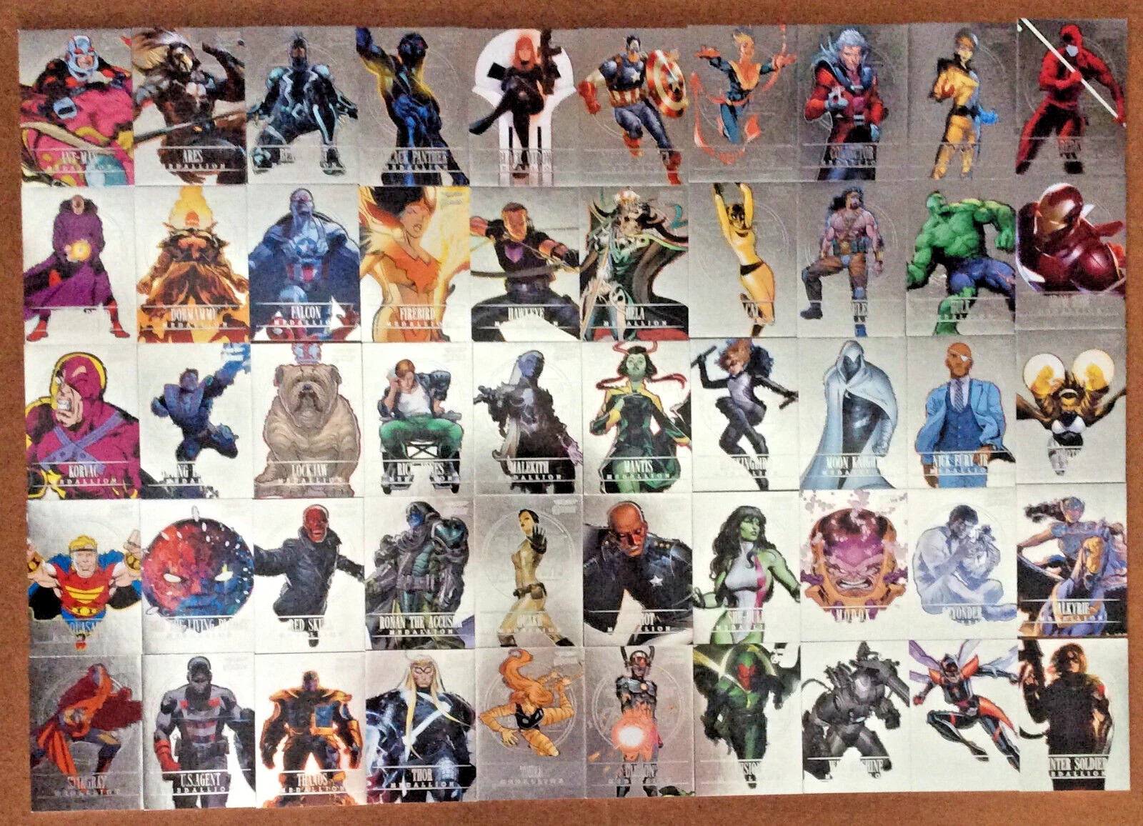 2022 Fleer Marvel Ultra Avengers MEDALLIONS Complete Set of 50 Cards #M1-M50 2022 Fleer Marvel Ultra Avengers MEDALLIONS Complete Set of 50 Cards #M1-M50
