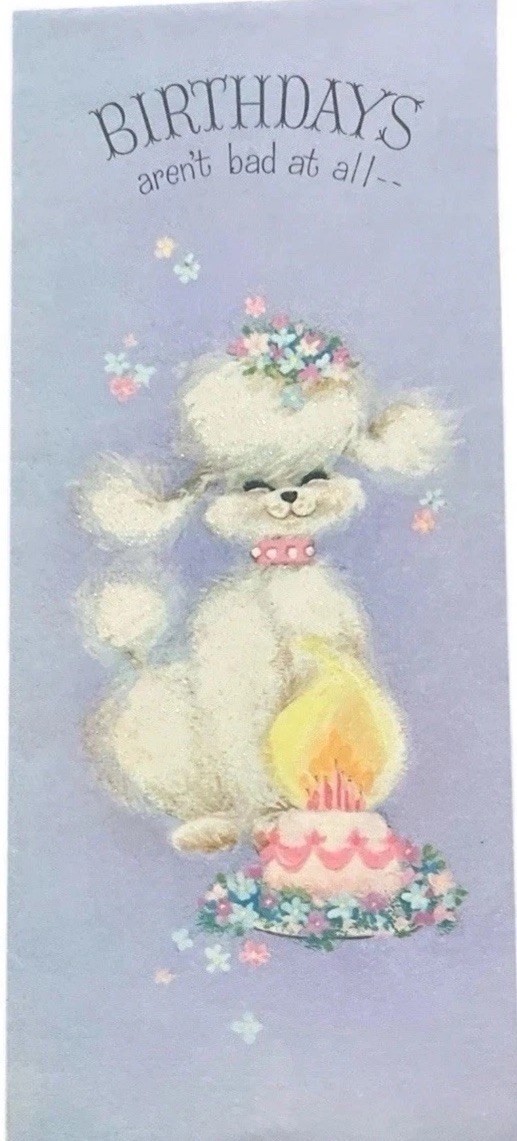 Vtg 60s French Poodle Glitter Birthday Card Unused Sweet Dog Hallmark Lilac Rare Vtg 60s French Poodle Glitter Birthday Card Unused Sweet Dog Hallmark Lilac Rare