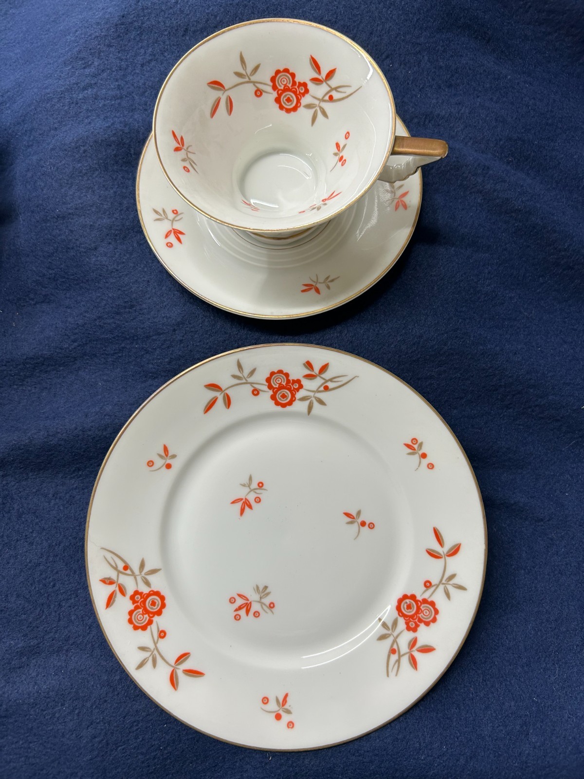 Antique C & E Carstens Sorau Art Deco Trio: Cup, Saucer, Plate