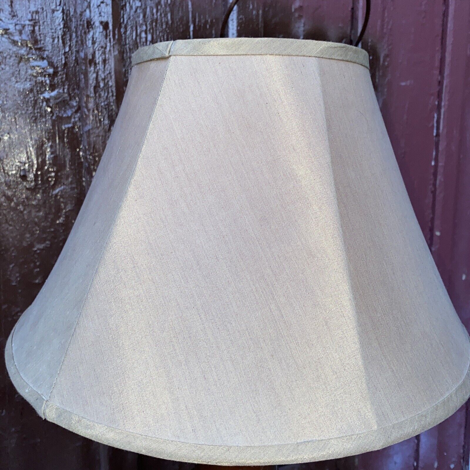 MID CENTURY Camel Colored  Silk LAMP SHADE Bell Shaped 6 Paneled  7.5x10x16 Vtg