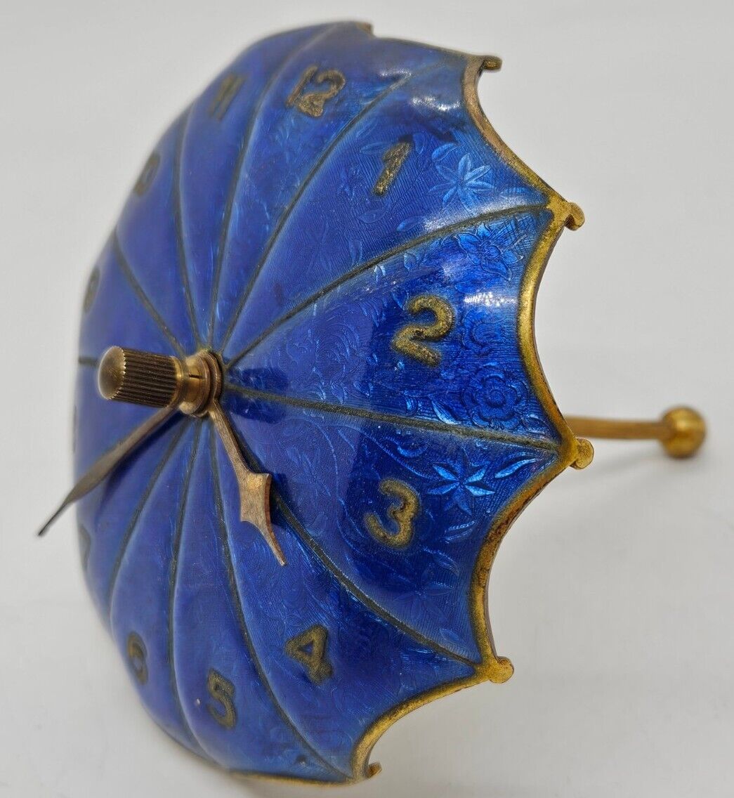 Antique Swiss Figural UMBRELLA Enameled Brass Novelty Clock - Prien & Wittern