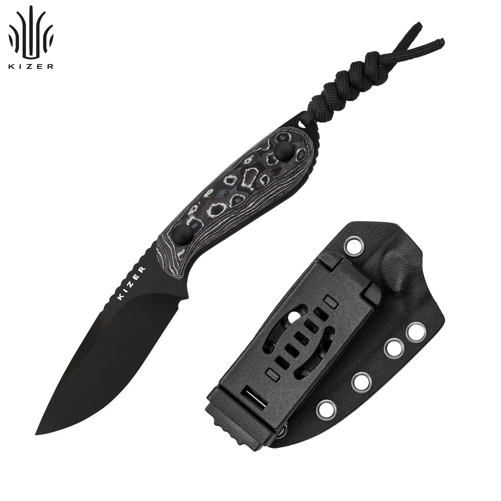 Kizer Buddy Fixed Knife Compact M390 Blade Fat Carbon White Storm Handle 1081A9 Kizer Buddy Fixed Knife Compact M390 Blade Fat Carbon White Storm Handle 1081A9