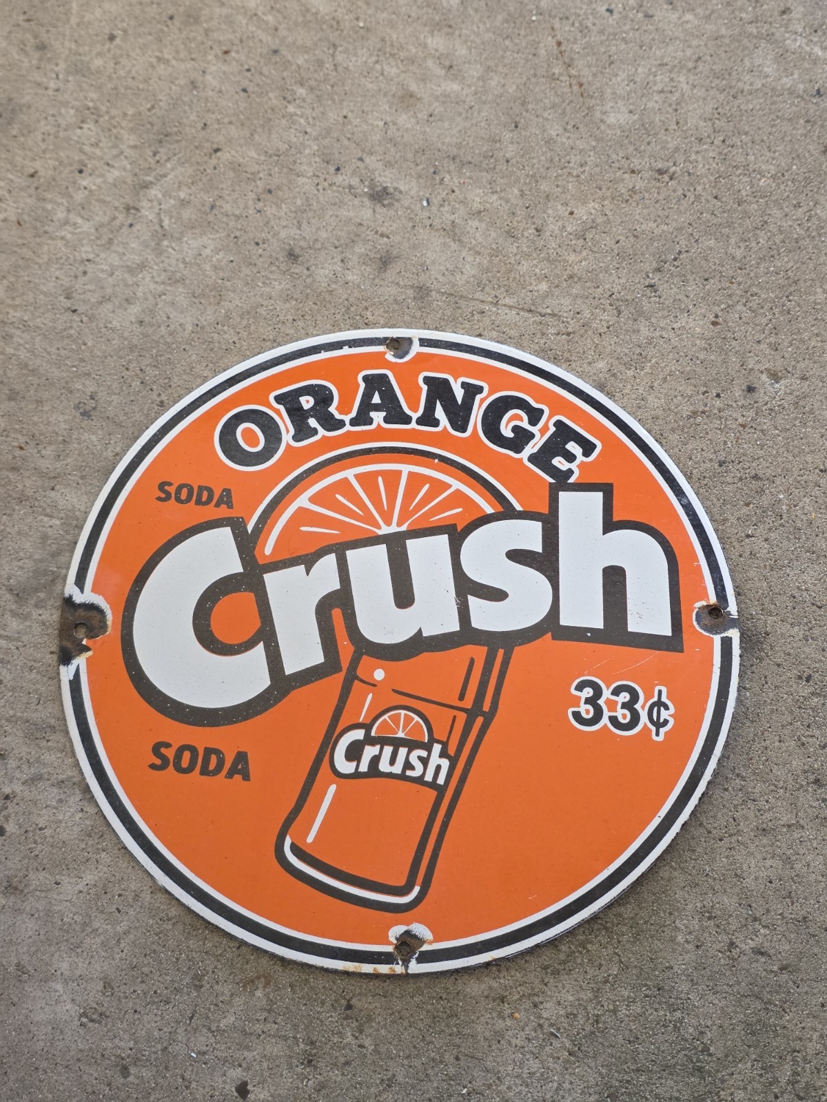 VINTAGE 1950'S ORANGE CRUSH 33 CENTS PORCELAIN GAS STATION SODA SIGN ,COKE 12" VINTAGE 1950'S ORANGE CRUSH 33 CENTS PORCELAIN GAS STATION SODA SIGN ,COKE 12"