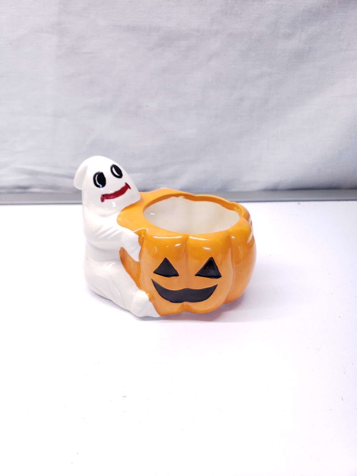 Vintage Halloween Whimsical Ghost & Pumpkin Planter (Haunted?)