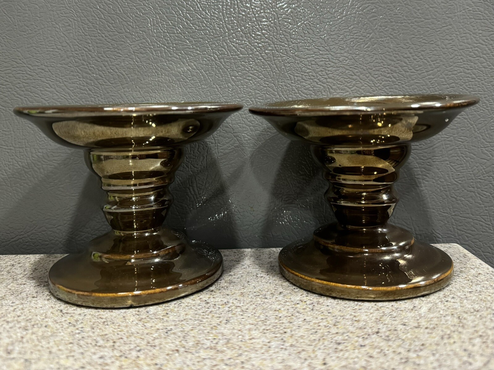 2 Rare PartyLite Ceramic Metallic Gold 4” Taper Candle Holders in EUC