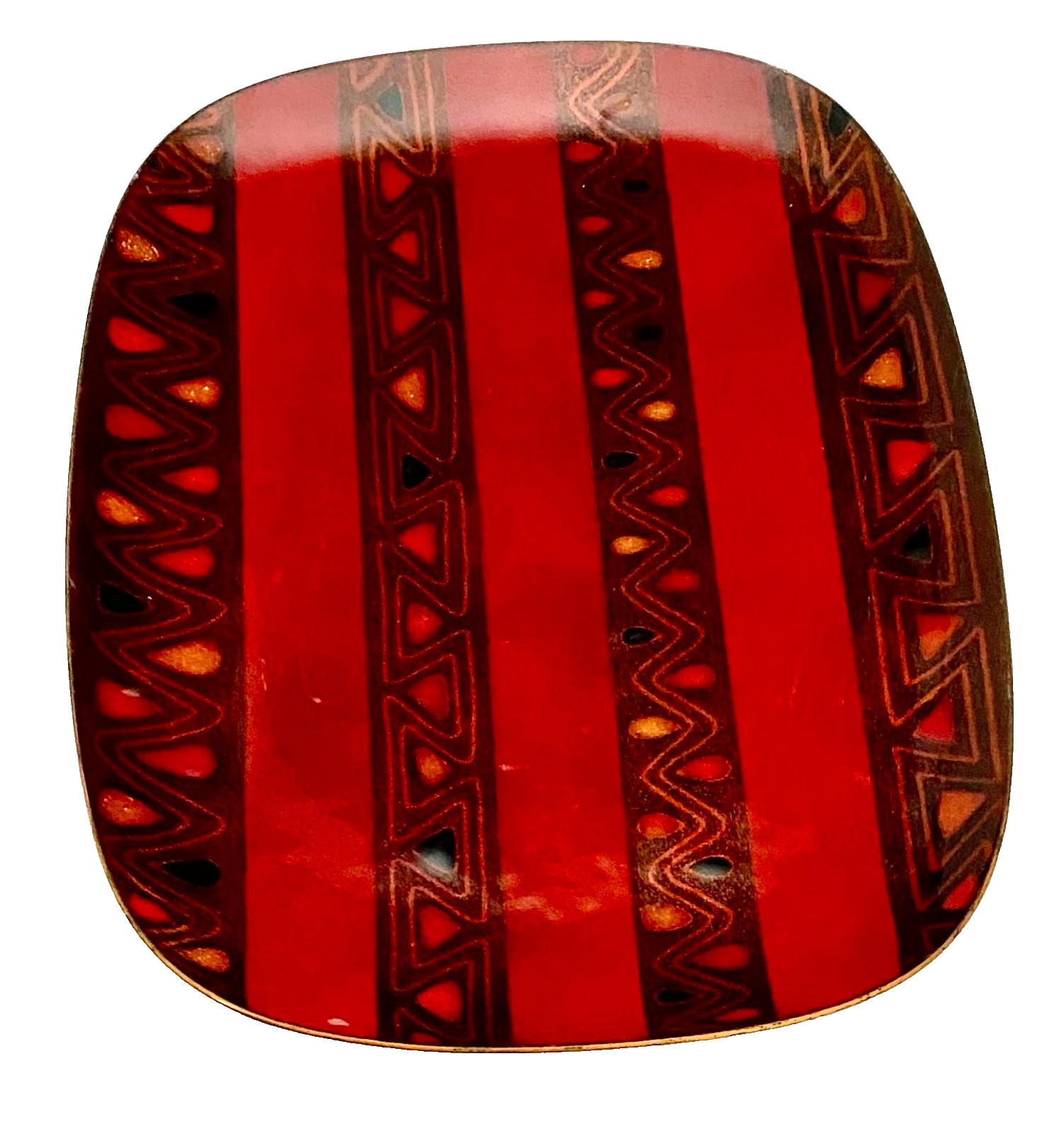 BEAUTIFUL MCM MIGUEL PINEDA COPPER ENAMELLED RED/DARK RED PLATE 8.5", c1970 g BEAUTIFUL MCM MIGUEL PINEDA COPPER ENAMELLED RED/DARK RED PLATE 8.5", c1970 g