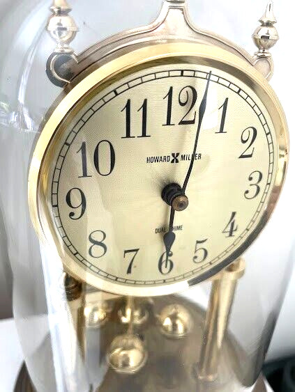 Vintage HOWARD MILLER Brass Dual Chime Glass Dome Clock, Germany 9\