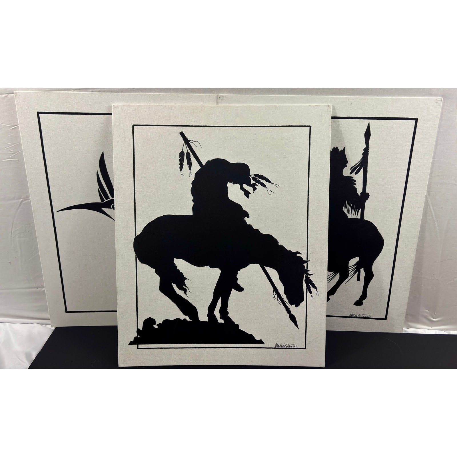 Anderson Yazzie Jr Navajo Original Painting Set Silhouette End of the Trail
