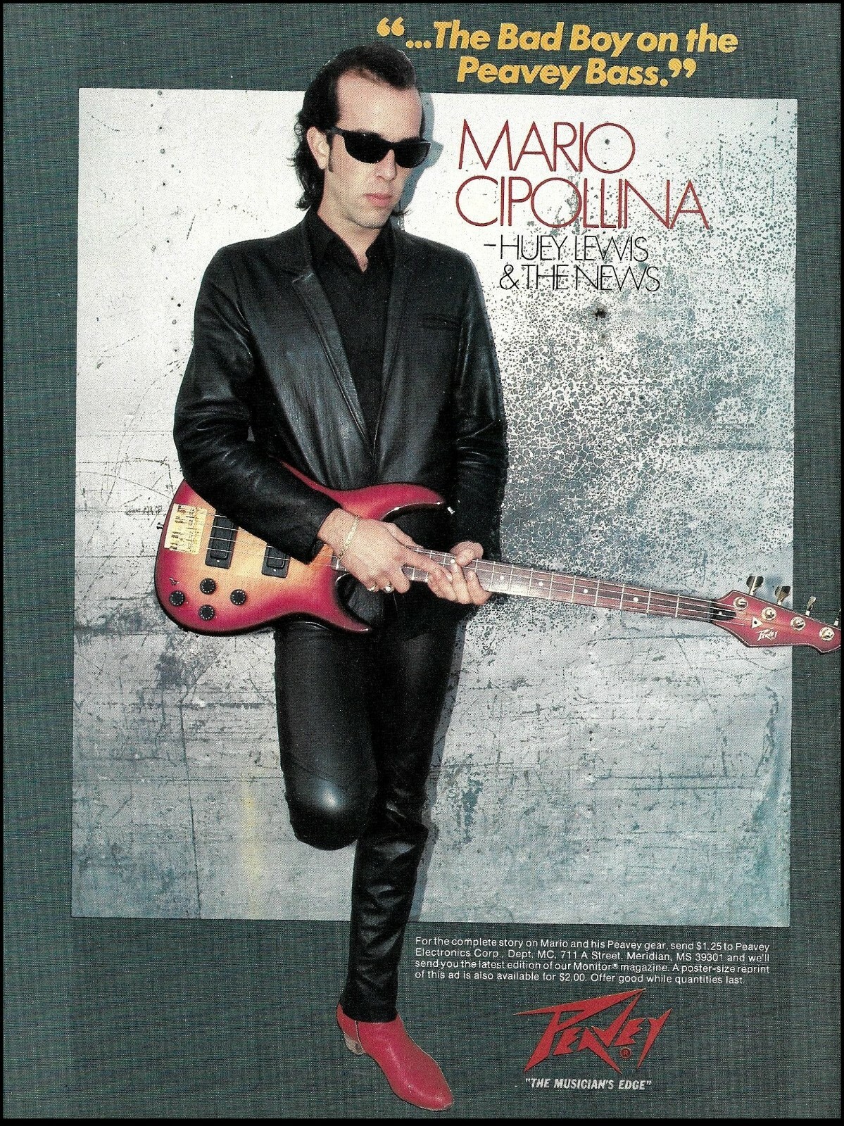 Mario Cipollina (Huey Lewis and The News) 1985 Peavey Bass Guitar advertisement Mario Cipollina (Huey Lewis and The News) 1985 Peavey Bass Guitar advertisement