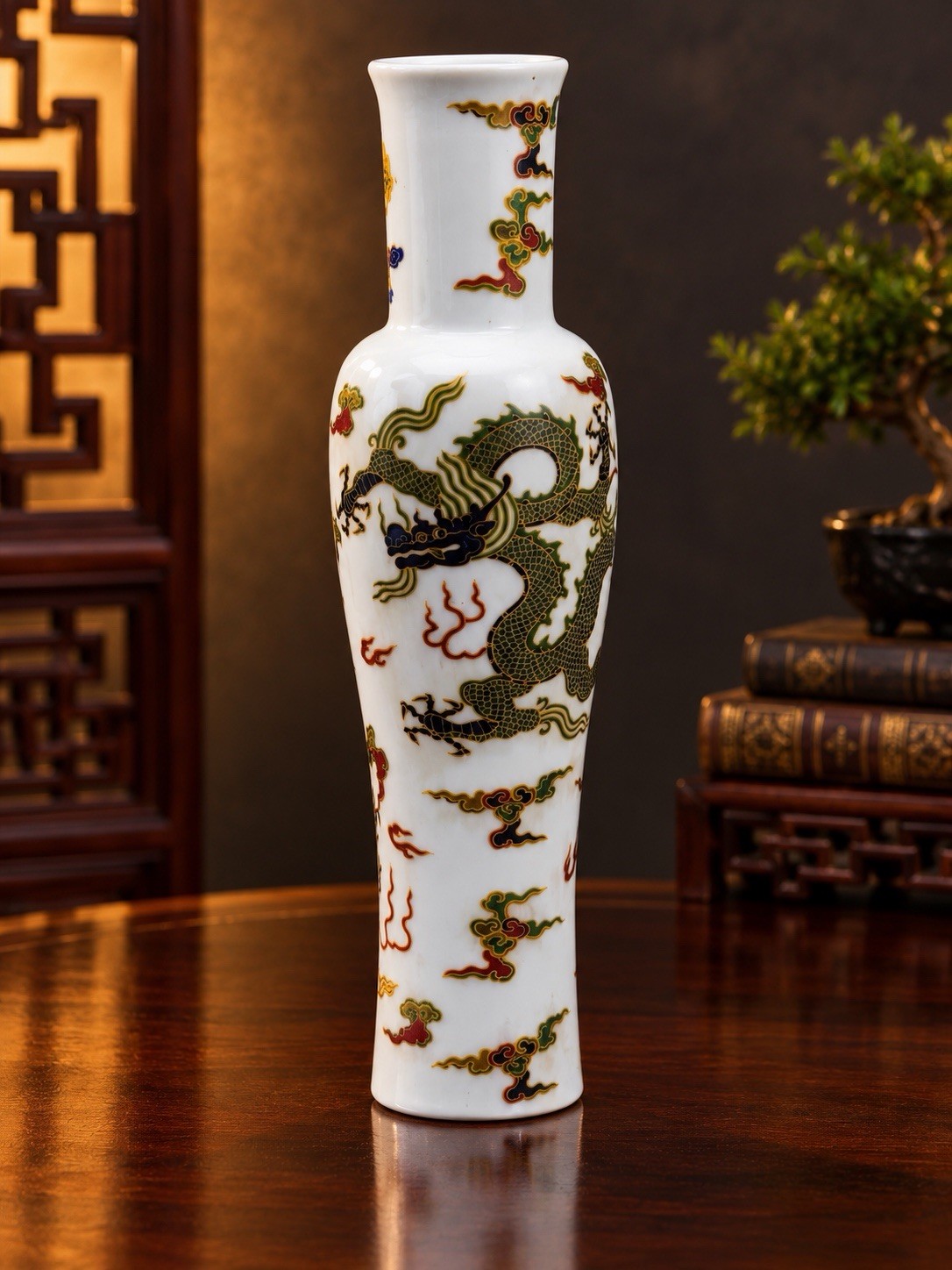Chinese Porcelain Dragon Vase Qianlong Mark Polychrome 11.5” Chinese Porcelain Dragon Vase Qianlong Mark Polychrome 11.5”