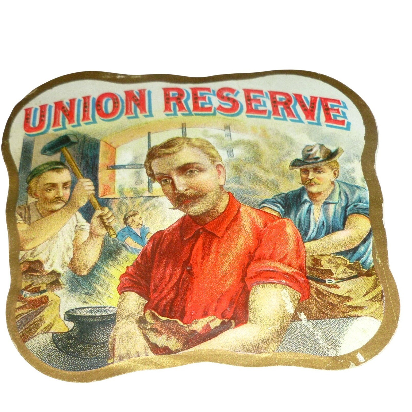 Antique Union Reserve Cigar Box Label Blacksmith Labor Art Embossed Litho NOS Antique Union Reserve Cigar Box Label Blacksmith Labor Art Embossed Litho NOS