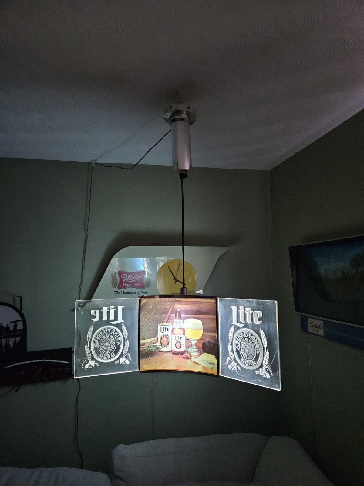 RARE Vintage Miller LITE Beer 3 SIDED Clock Hanging MOTION Bar Light Sign VIDEO RARE Vintage Miller LITE Beer 3 SIDED Clock Hanging MOTION Bar Light Sign VIDEO