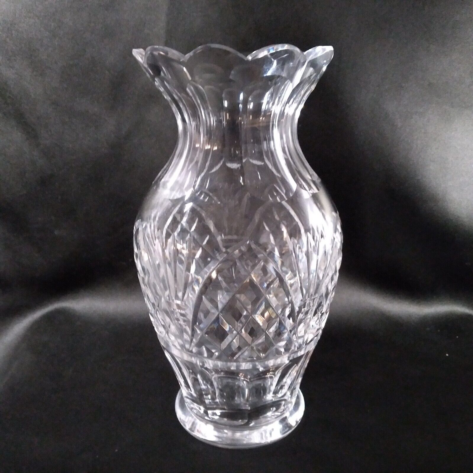 Waterford Clear Crystal Floral Bouquet Vase Diamond Arches and Fan Cuts Notched
