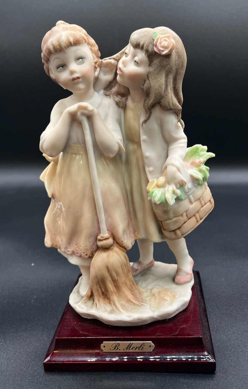 Vintage 1984 Capodimonte B Merli Florence Figurine Two Girls Secret Signed Italy Vintage 1984 Capodimonte B Merli Florence Figurine Two Girls Secret Signed Italy