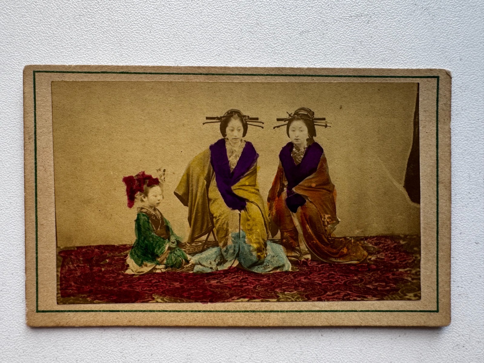 19th Century Yokohama School Hand Colored Cabinet Card CDV  Two Women 4 x 2.5
