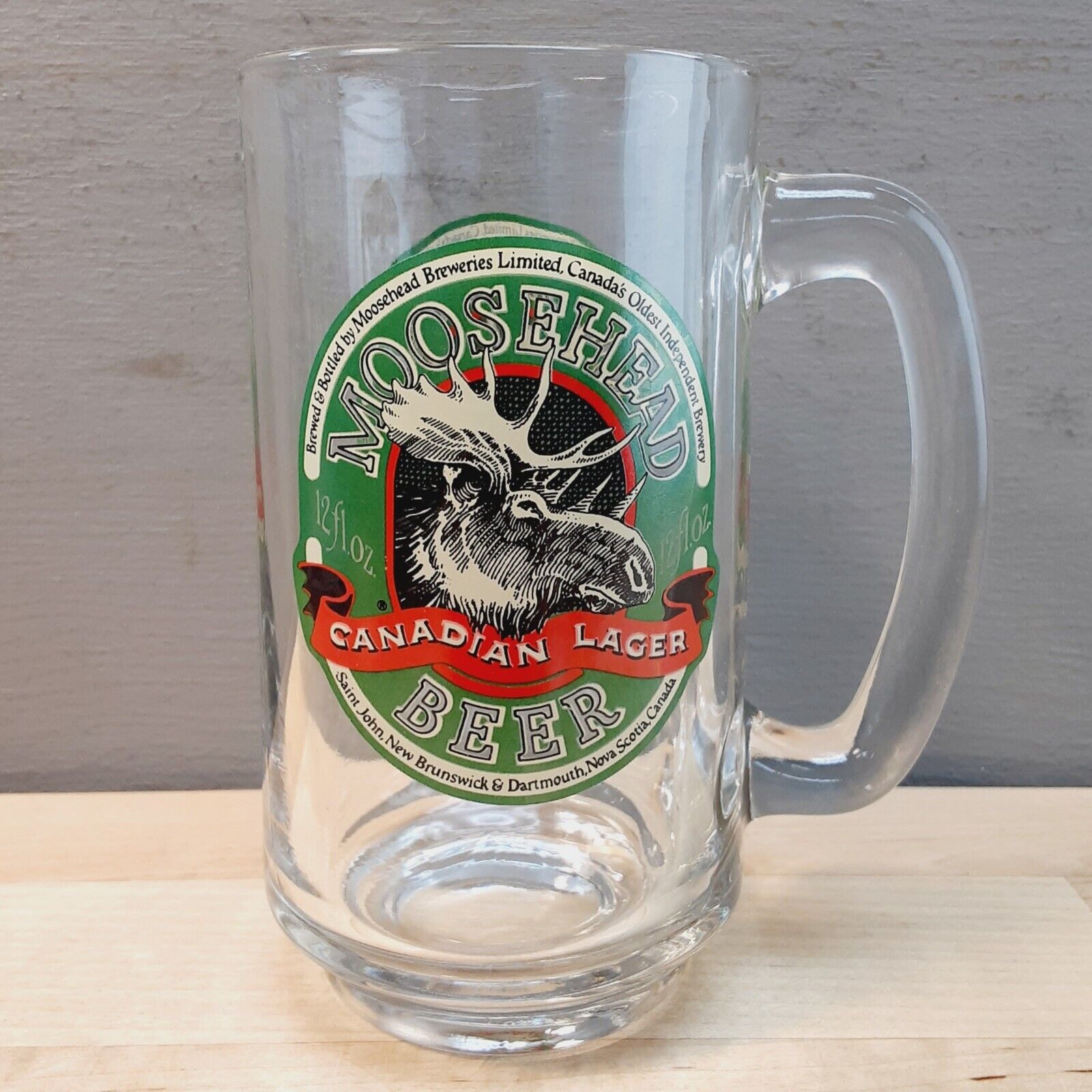 MOOSEHEAD Canadian Lager Beer Vintage 15oz Glass Mug Stein Color Logo— FREESHIP