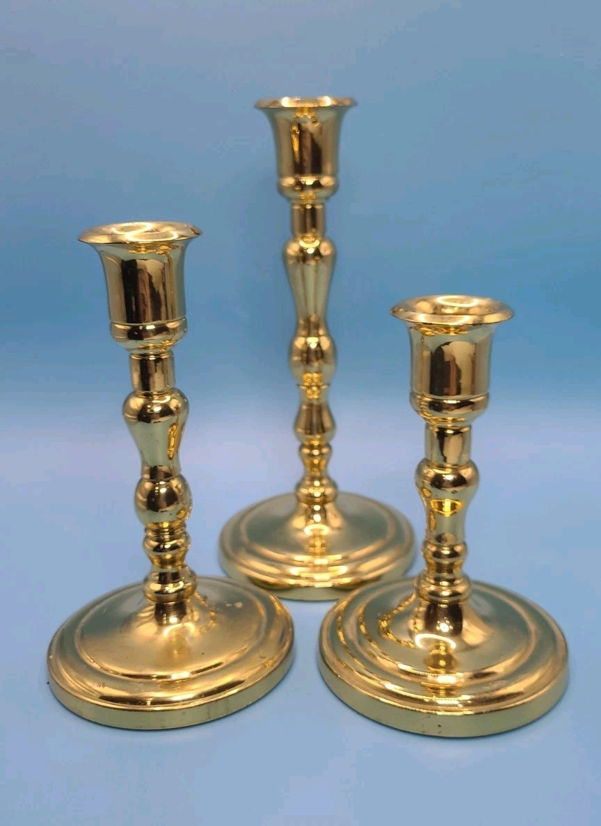 Vintage Set of Three Partylite Brass Candle Holders Graduating Sizes Candlestick
