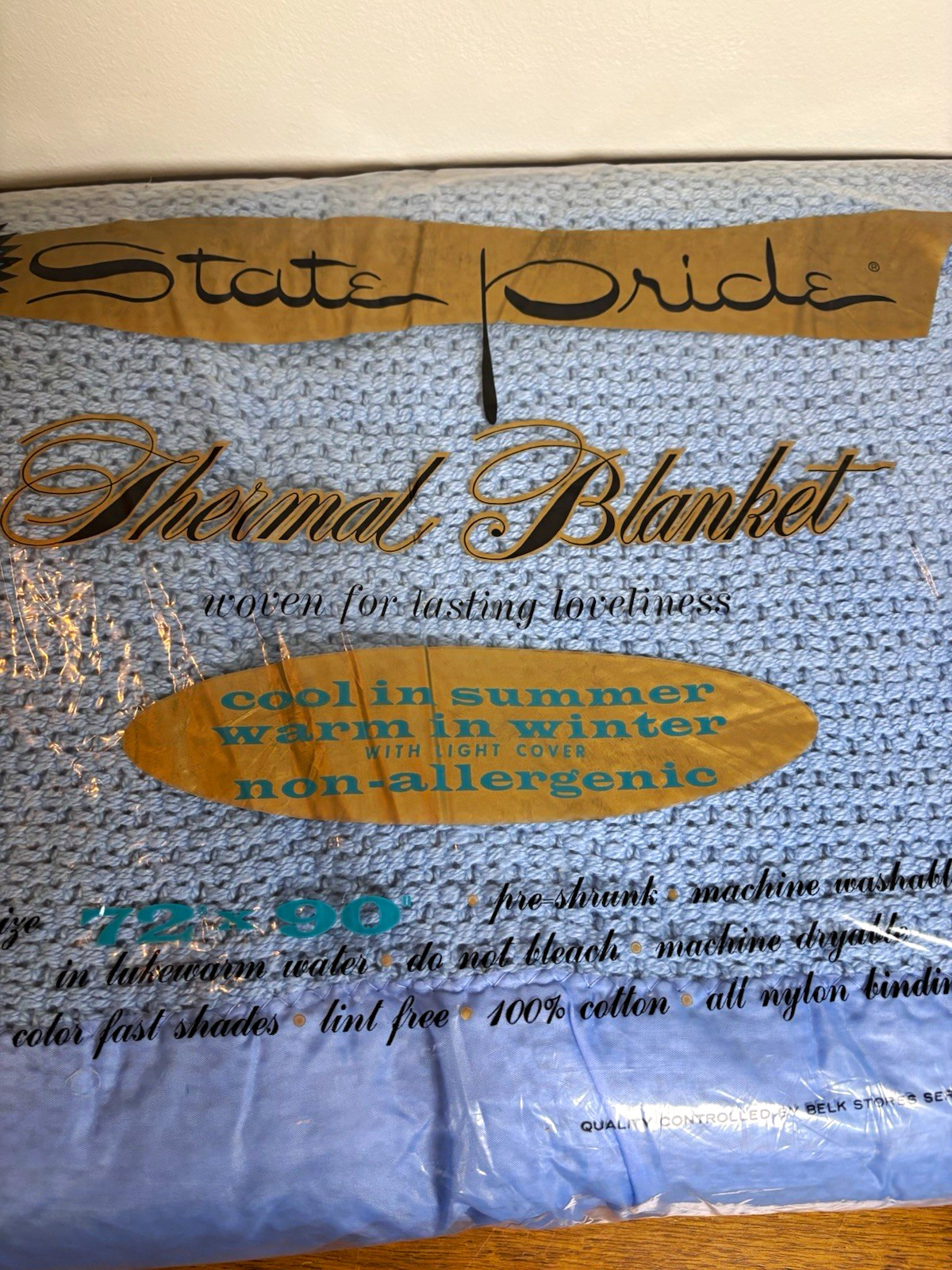 NEW Vtg 70s Waffle Weave State Pride Blue Blanket 72x90 100% Cotton Belk Sealed NEW Vtg 70s Waffle Weave State Pride Blue Blanket 72x90 100% Cotton Belk Sealed