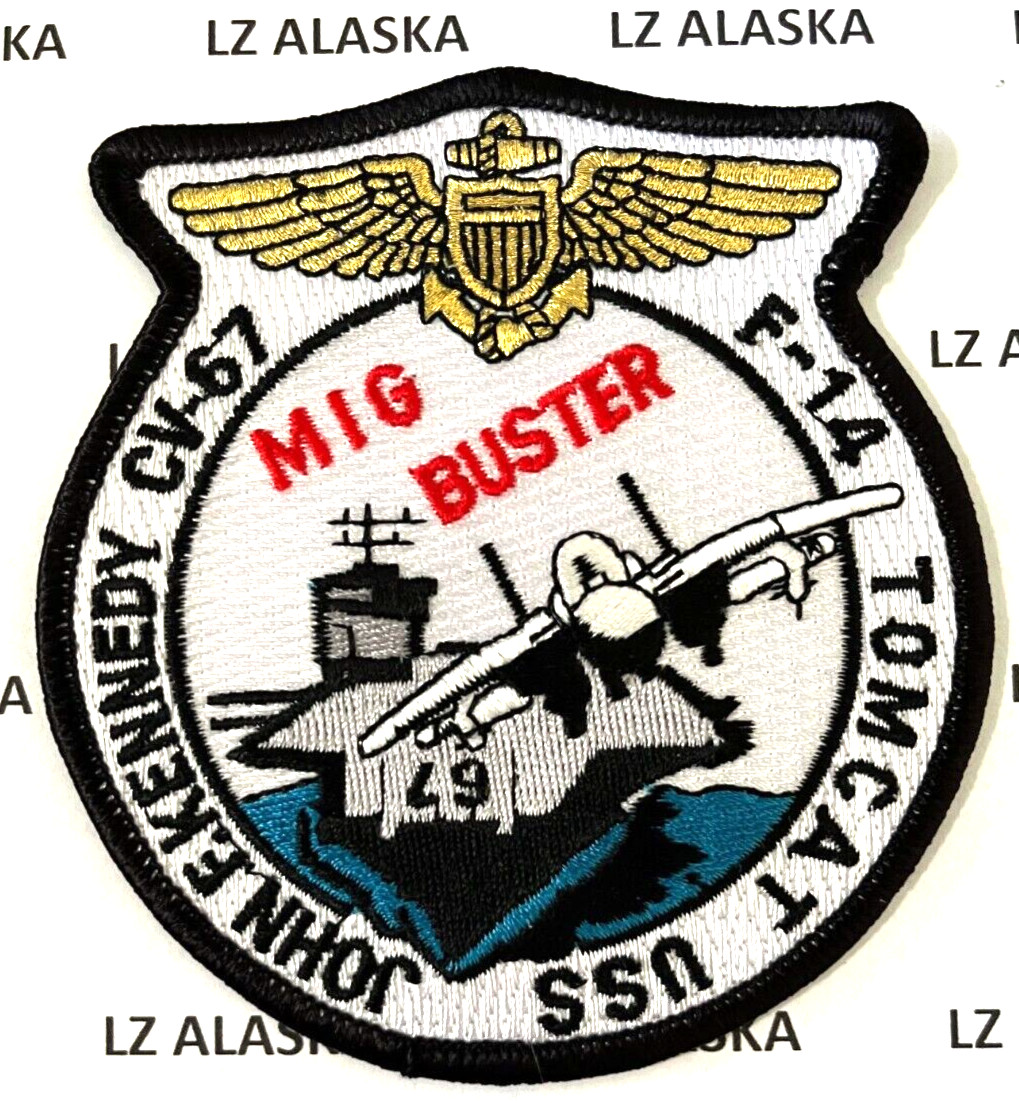 US NAVY USS JOHN F. KENNEDY CV-67 MIG BUSTER F-14 TOMCAT FIGHTER SQ. PATCH (N25) US NAVY USS JOHN F. KENNEDY CV-67 MIG BUSTER F-14 TOMCAT FIGHTER SQ. PATCH (N25)