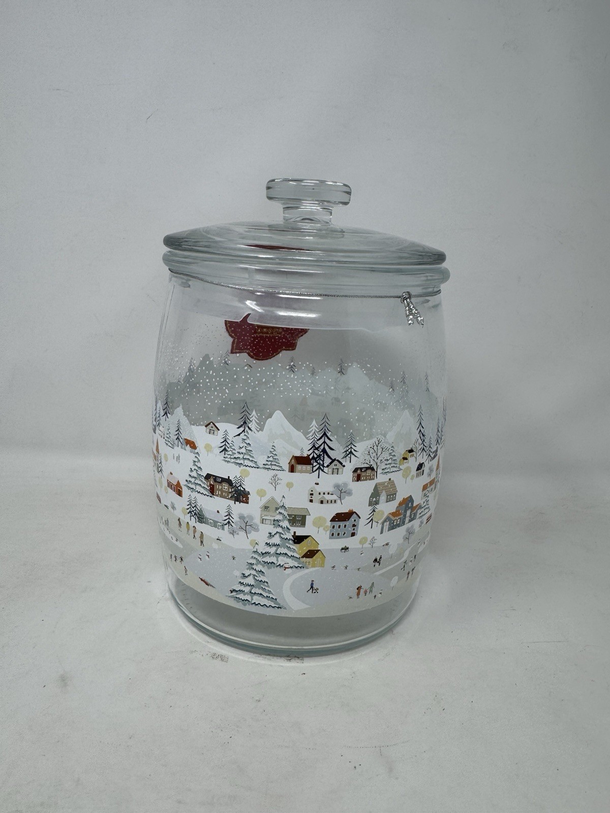 10 strawberry st premium glass christmas canister 9” winter scene holiday VHTF 10 strawberry st premium glass christmas canister 9” winter scene holiday VHTF