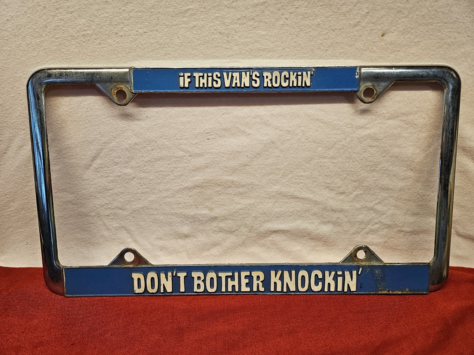 Scarce Vtg License Plate Frame If this Vans Rockin' Don't Bother Knockin' 70s 