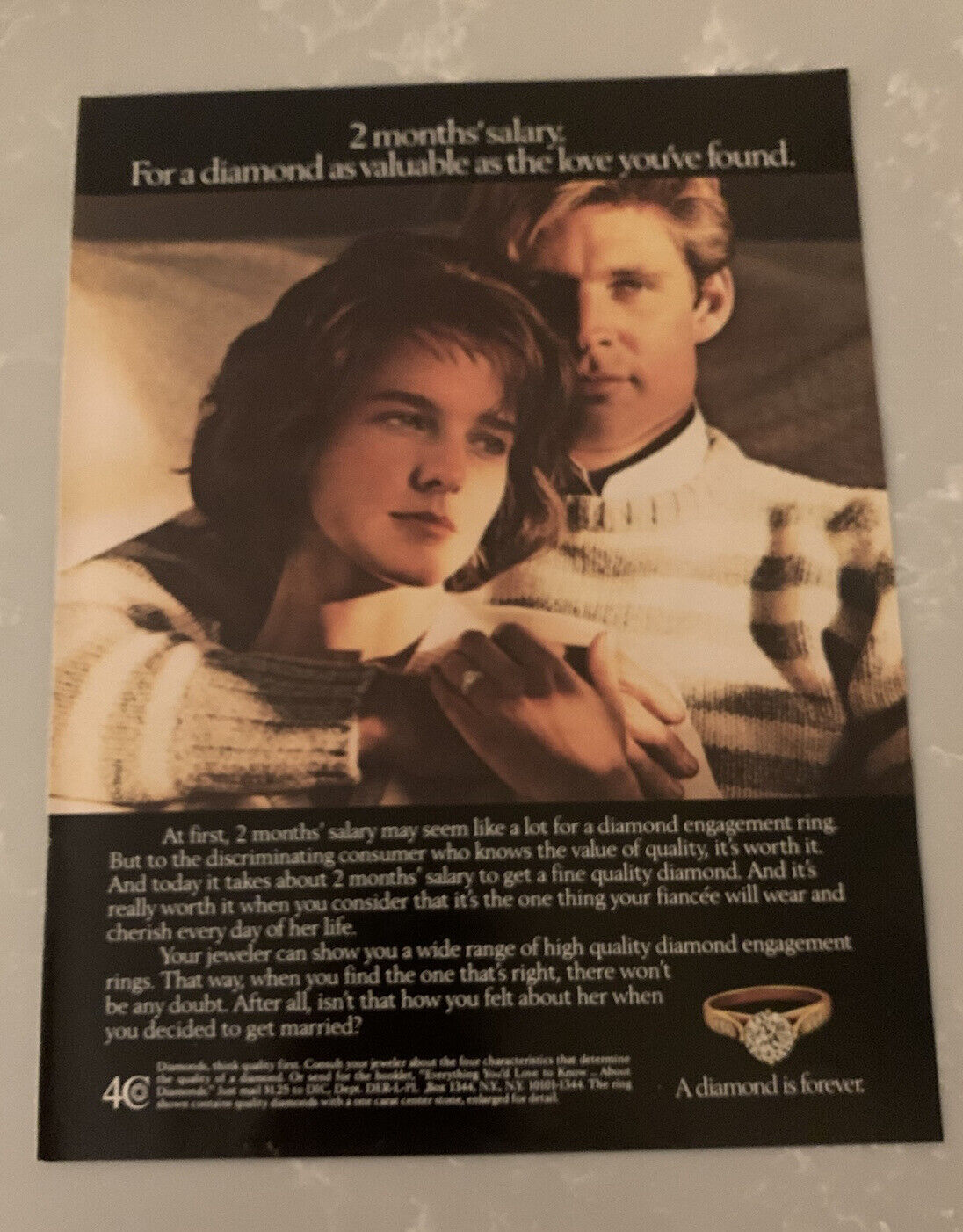1985 A Diamond Is Forever Print Ad Original Vintage Two Month’s Salary Love