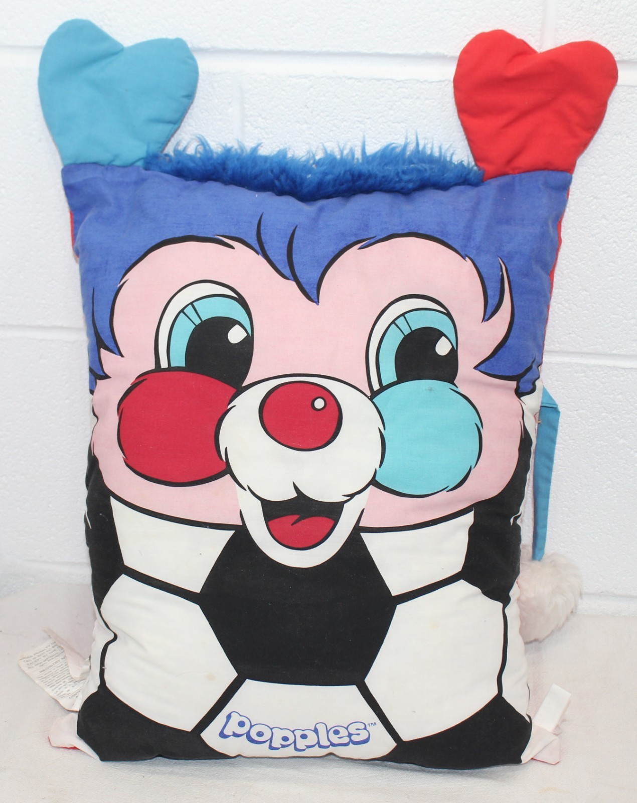 RARE Vintage 1980s Popples Rectangle Pillow Heart Ears Fur Hair Pom Pom Soccer RARE Vintage 1980s Popples Rectangle Pillow Heart Ears Fur Hair Pom Pom Soccer