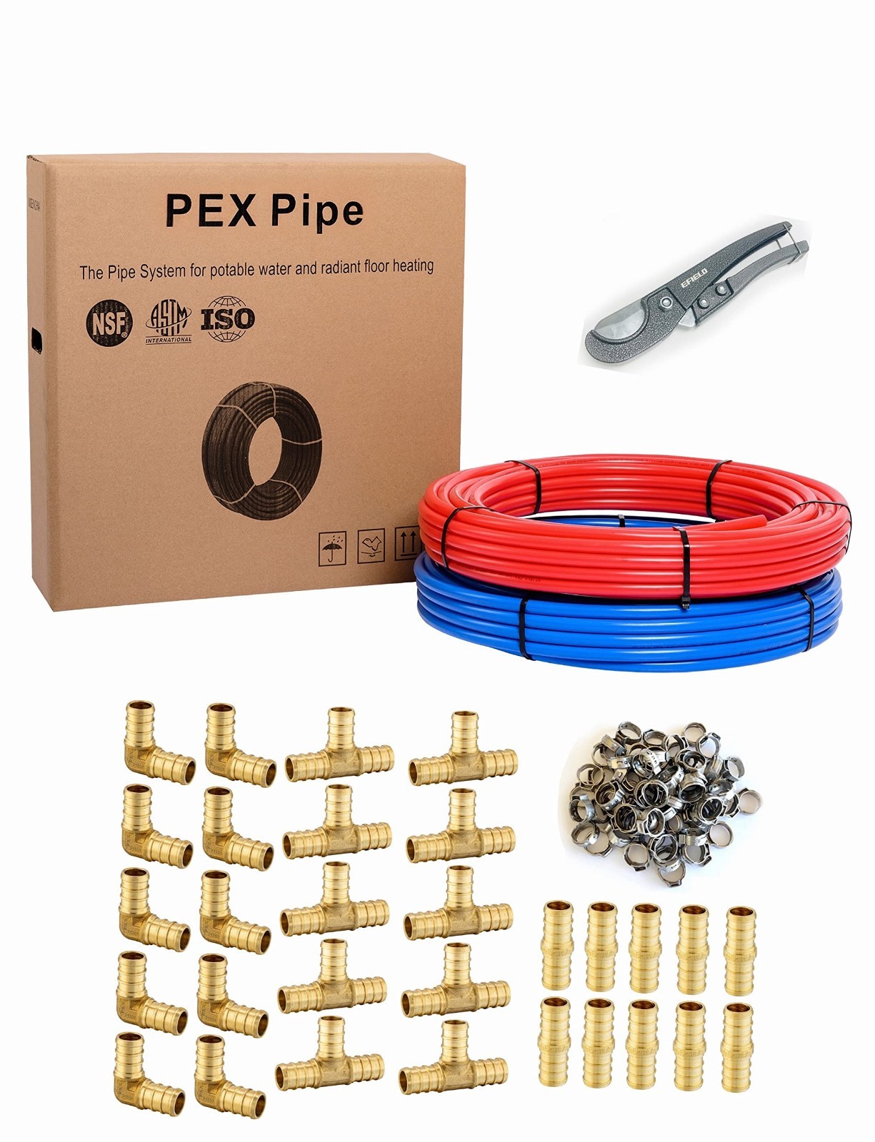 EFIELD 1/2Inch 2 x 100ft Pex-b Pipe/Tubing,PEX Fitting,Clamp Ring(130KIT) EFIELD 1/2Inch 2 x 100ft Pex-b Pipe/Tubing,PEX Fitting,Clamp Ring(130KIT)