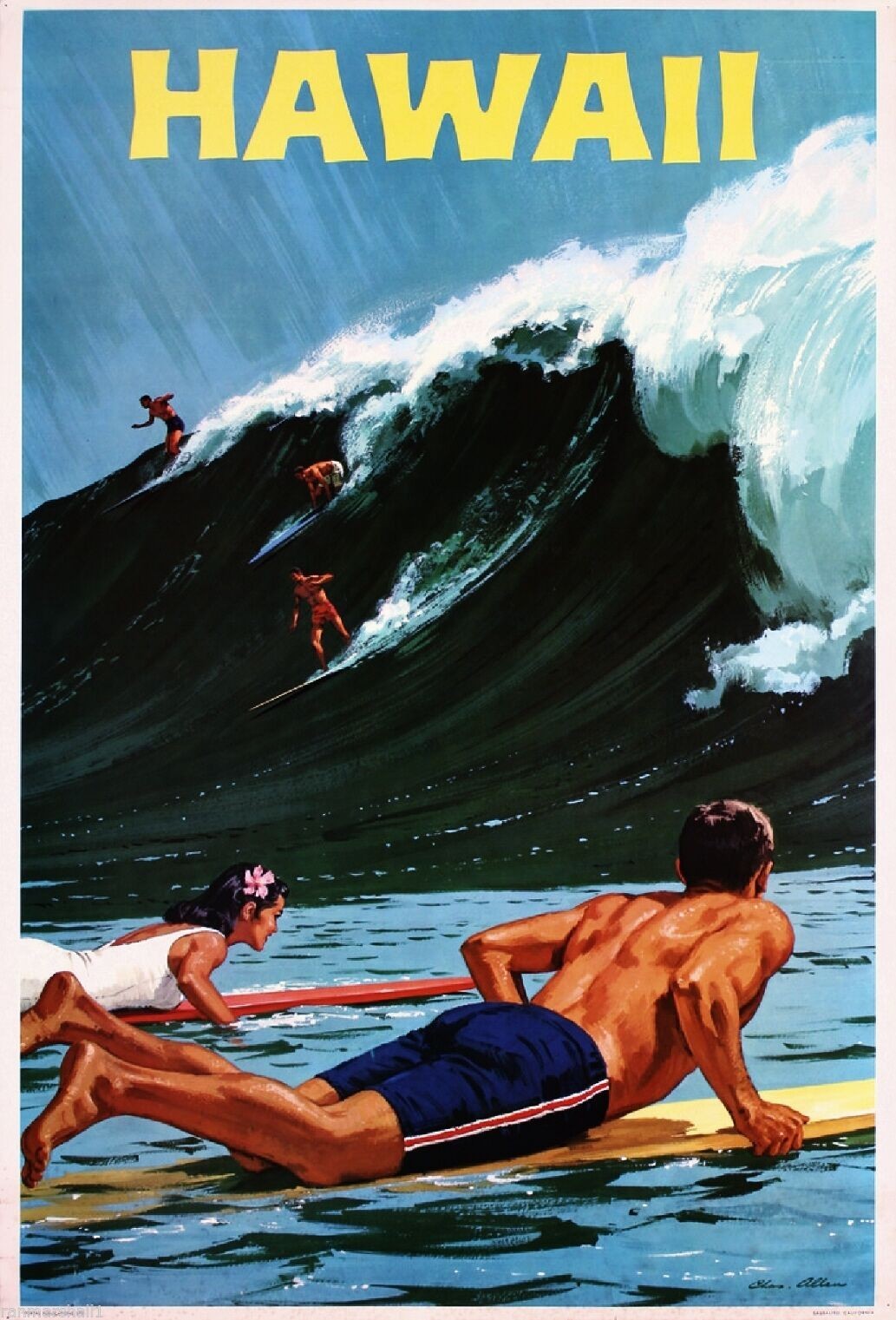 a197 Hawaii Surfing Vintage Travel Poster Refrigerator Magnet
