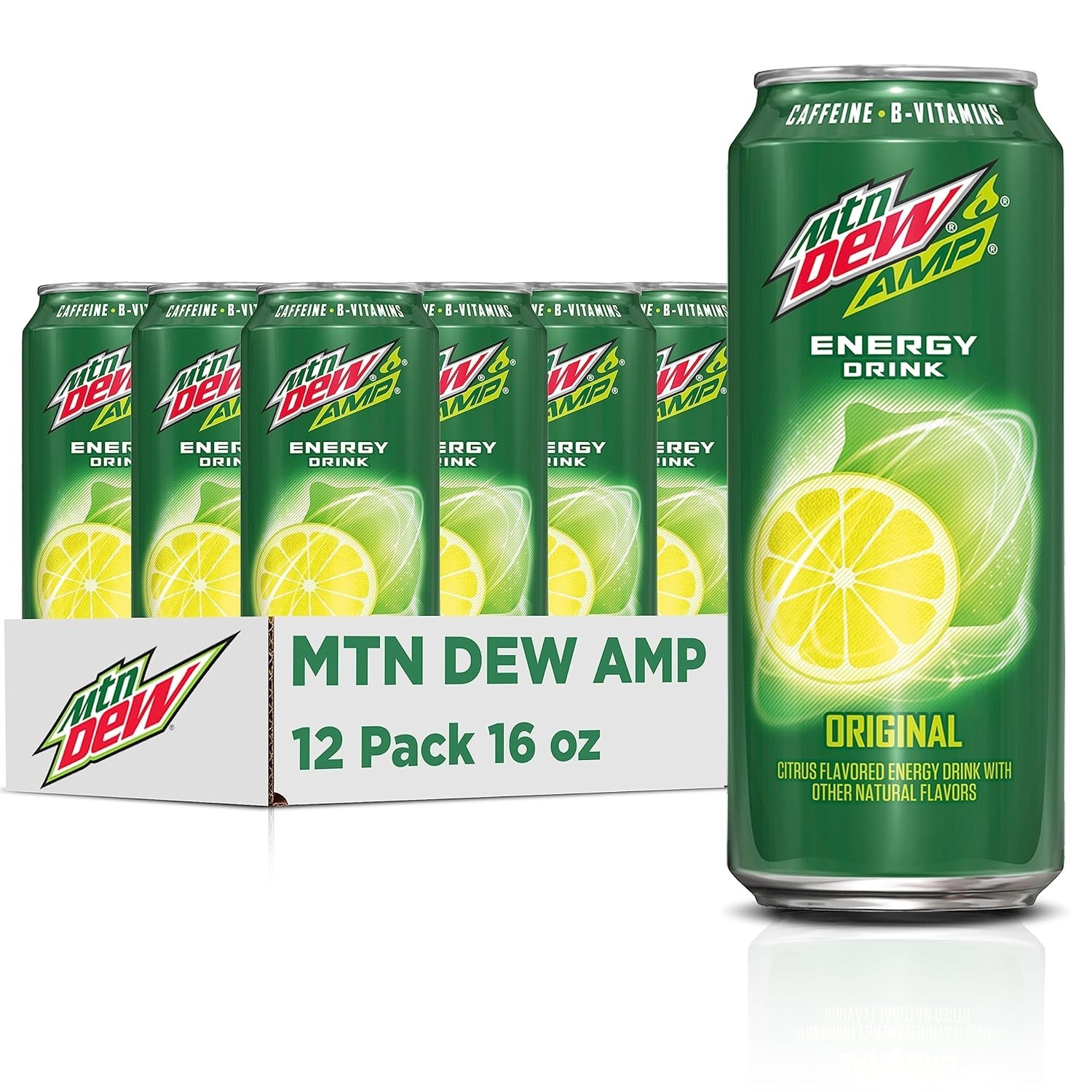 Mtn Dew AMP Energy, Original, Energy Drink Caffein, B Vitamins, 16 Oz Pack of 12 Mtn Dew AMP Energy, Original, Energy Drink Caffein, B Vitamins, 16 Oz Pack of 12