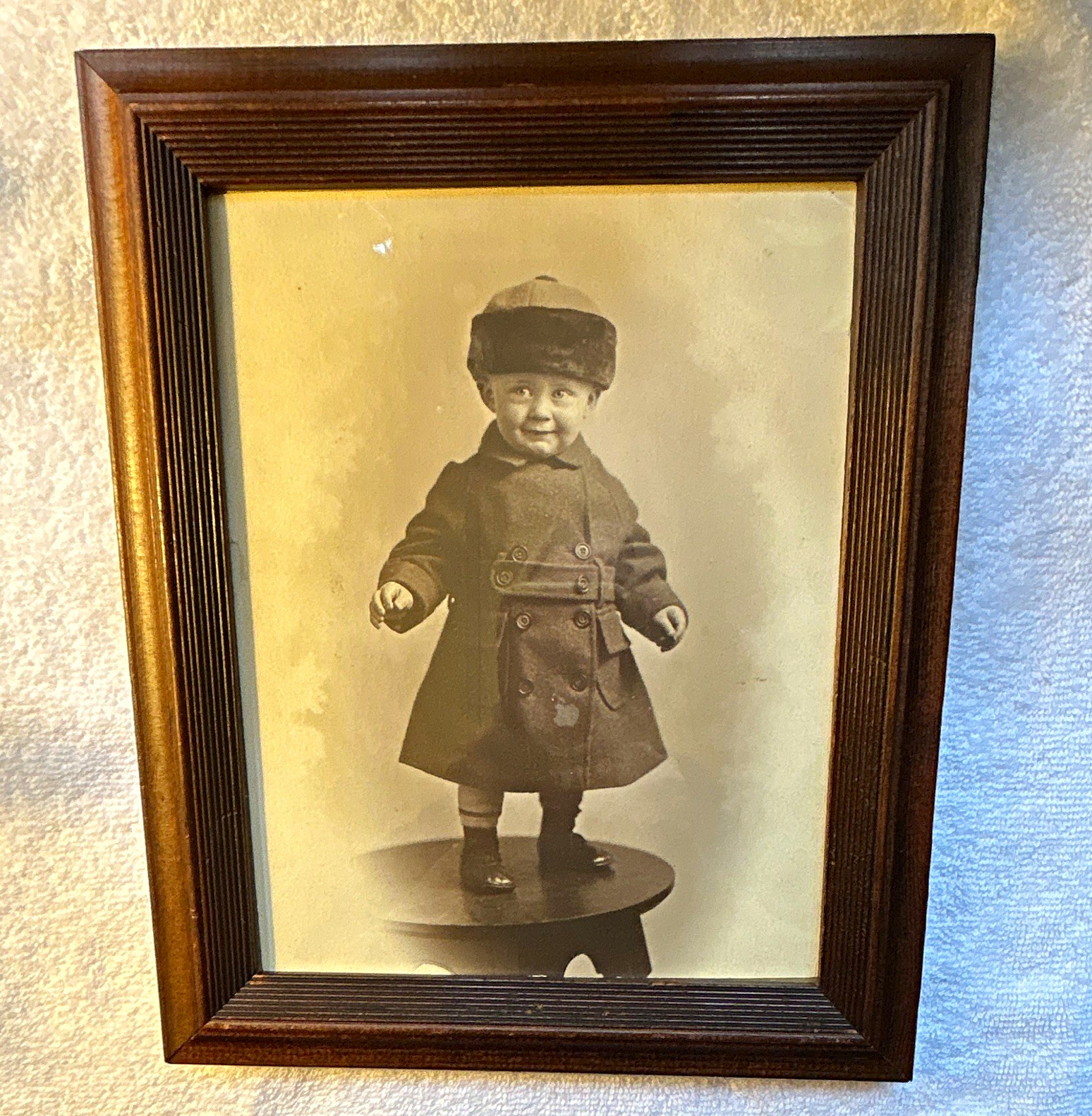 Antique 1902 Russian Photo Portrait Toddler Fur Hat Winter Coat Vintage Frame Antique 1902 Russian Photo Portrait Toddler Fur Hat Winter Coat Vintage Frame