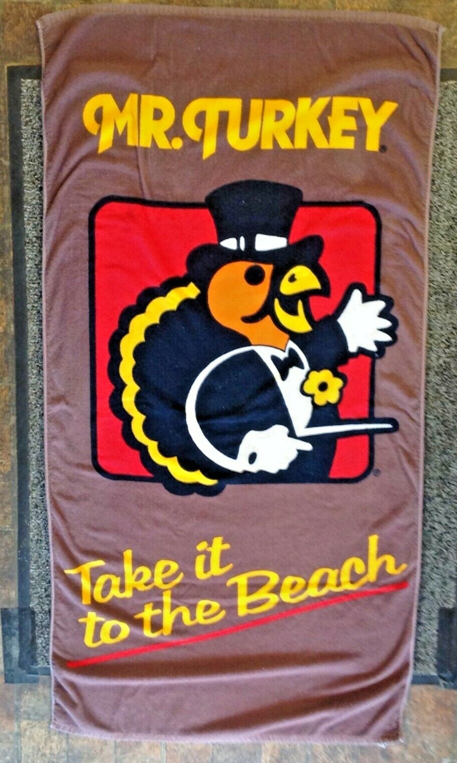 Vtg R A Briggs Brown Cotton Beach Towel Mr. Turkey Logo Take It To the Beach Vtg R A Briggs Brown Cotton Beach Towel Mr. Turkey Logo Take It To the Beach