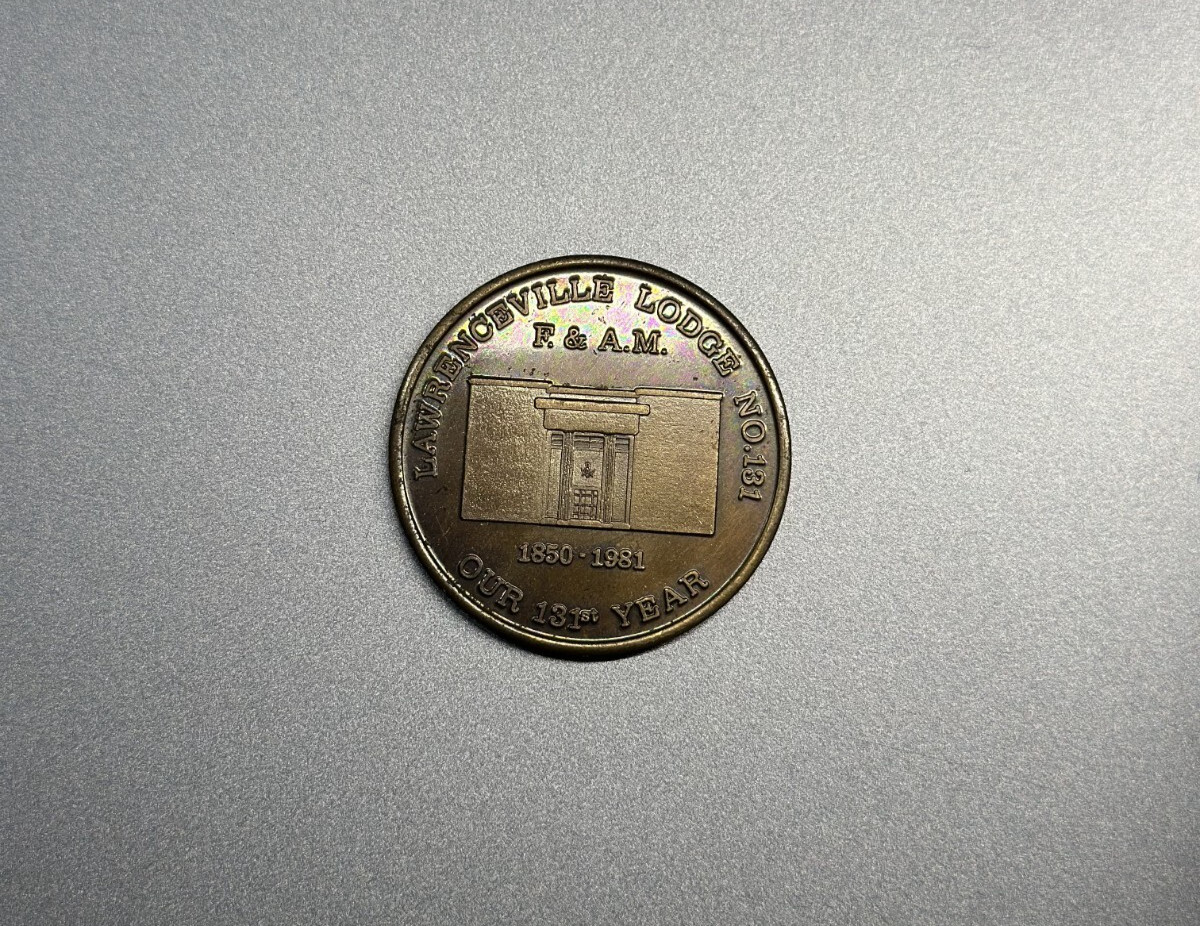 1981 Lawrenceville Georgia Lodge No. 131 Uncirculated Freemason Coin Token 1981 Lawrenceville Georgia Lodge No. 131 Uncirculated Freemason Coin Token