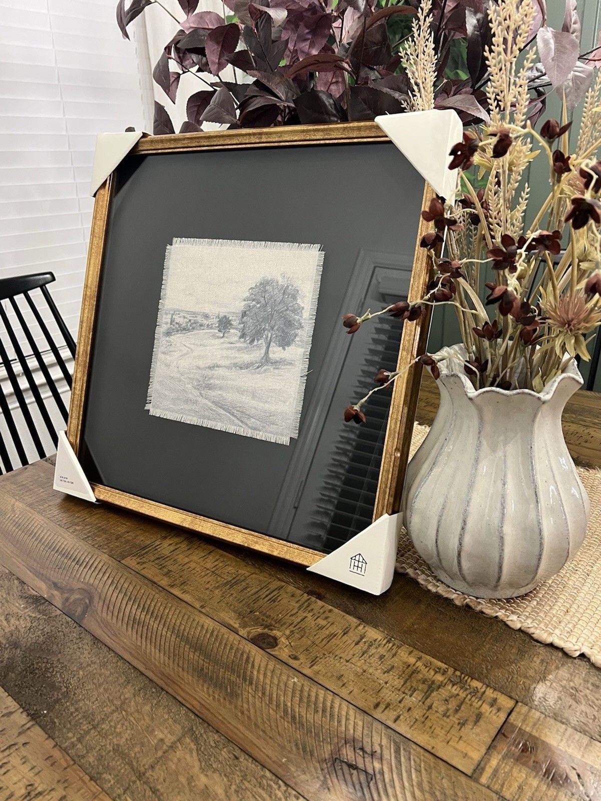 18"x18" Square Matte Black Landscape Framed Wall Art- Hearth & Hand NEW