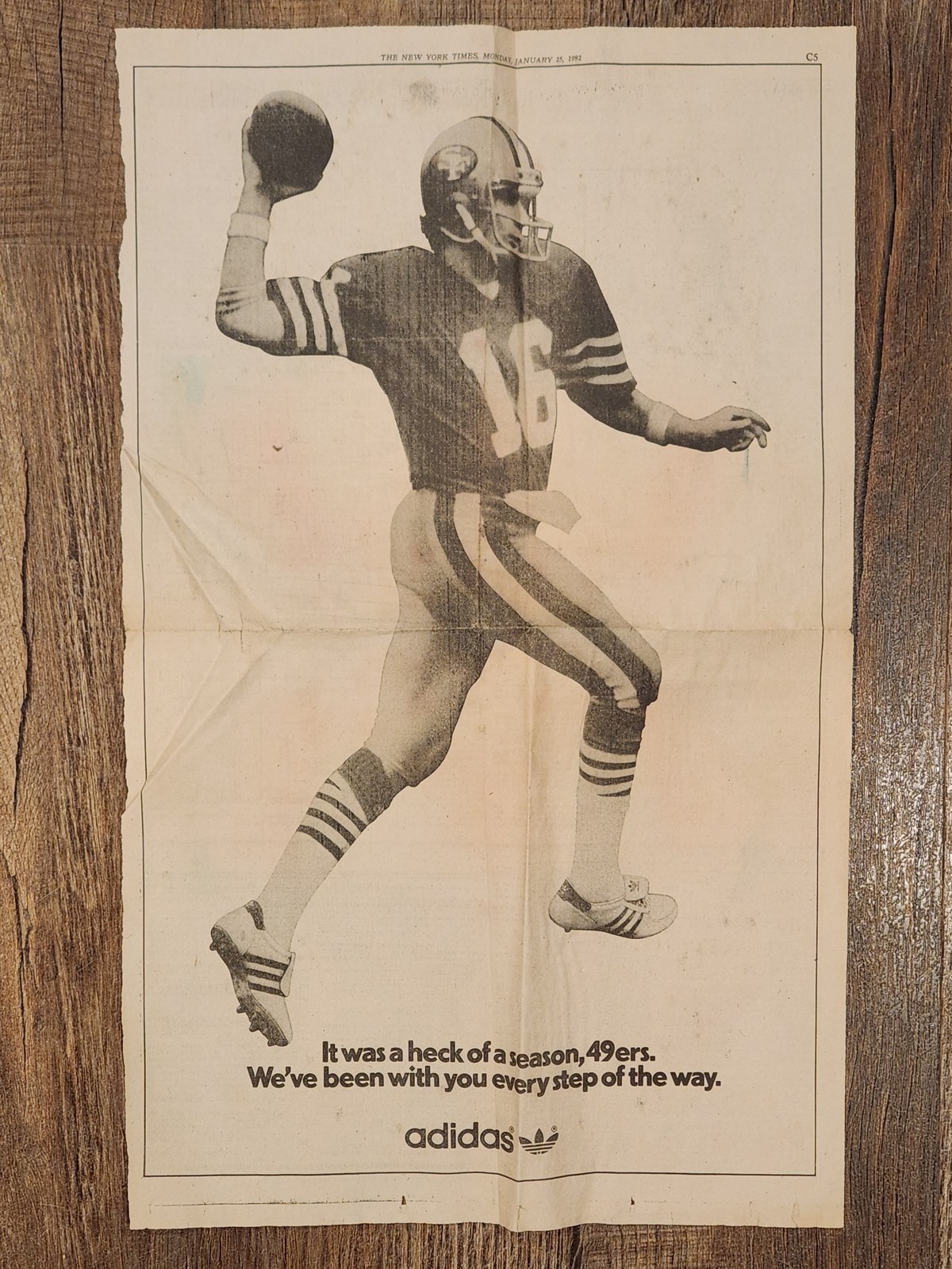 1982 NY Times Adidas 49ers Full Page Ad Joe Montana Super Bowl XVI Newspaper 1982 NY Times Adidas 49ers Full Page Ad Joe Montana Super Bowl XVI Newspaper