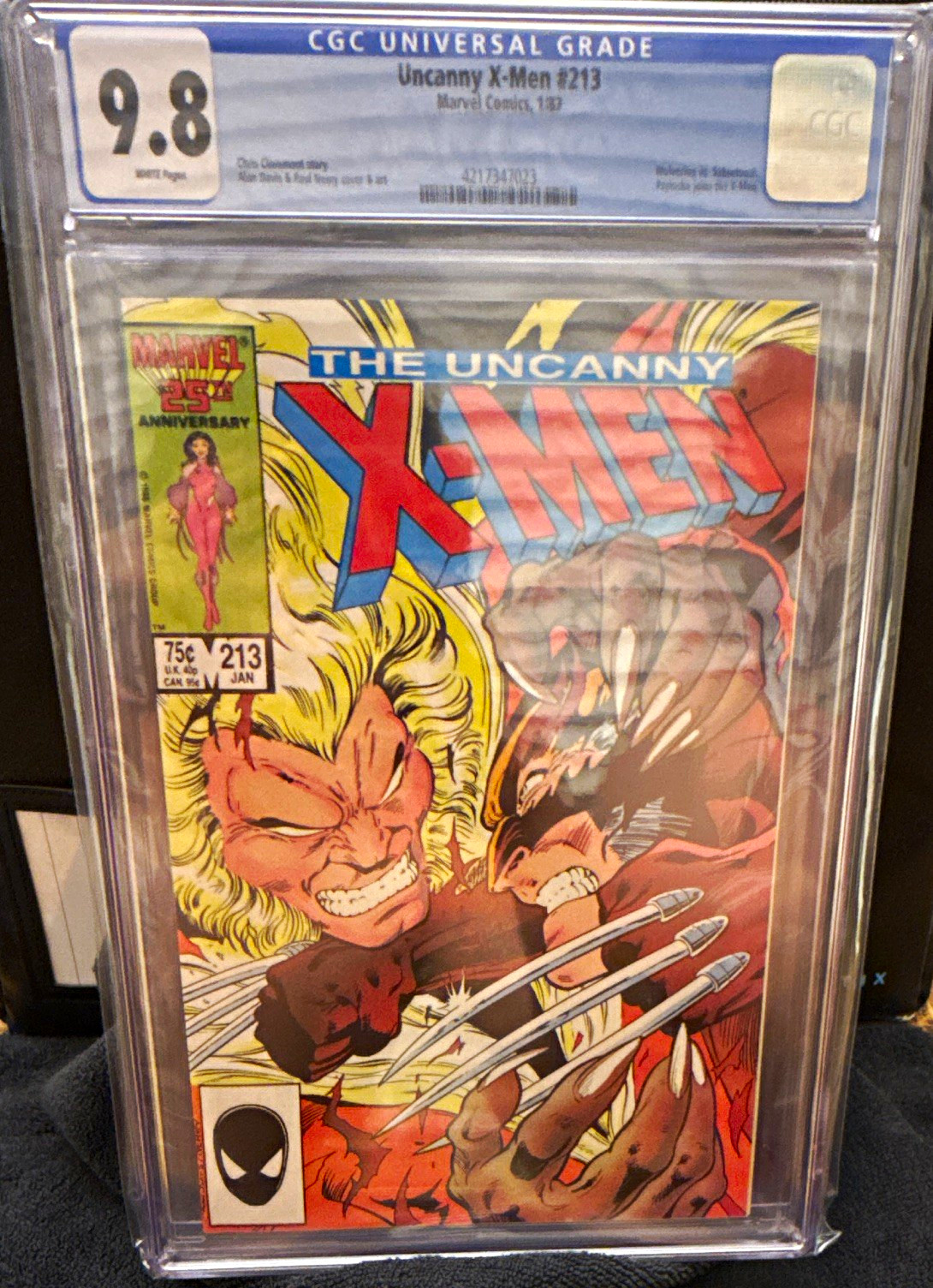 Marvel Uncanny X-Men #213 CGC 9.8 Wolverine Sabretooth 25th Ann 1987 Marvel Uncanny X-Men #213 CGC 9.8 Wolverine Sabretooth 25th Ann 1987
