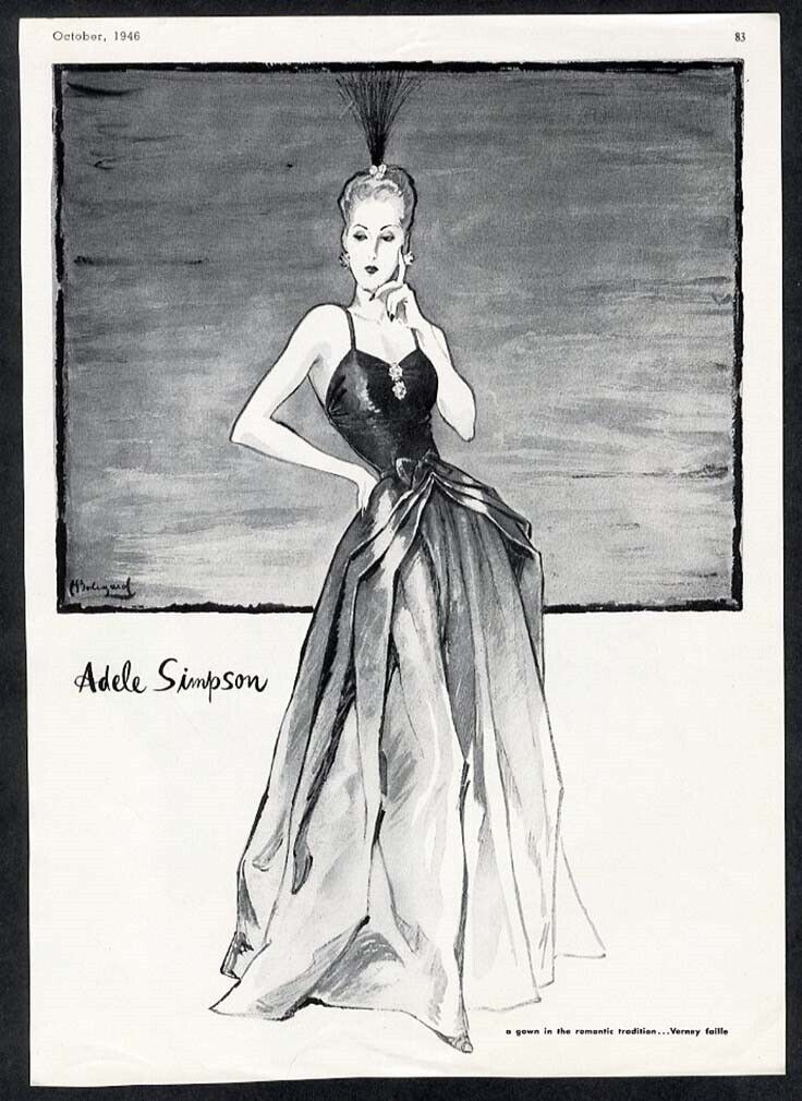 ADELE SIMPSON Fashion Ad 1946 Romantic Evening Gown BOLEGARD Illustrator