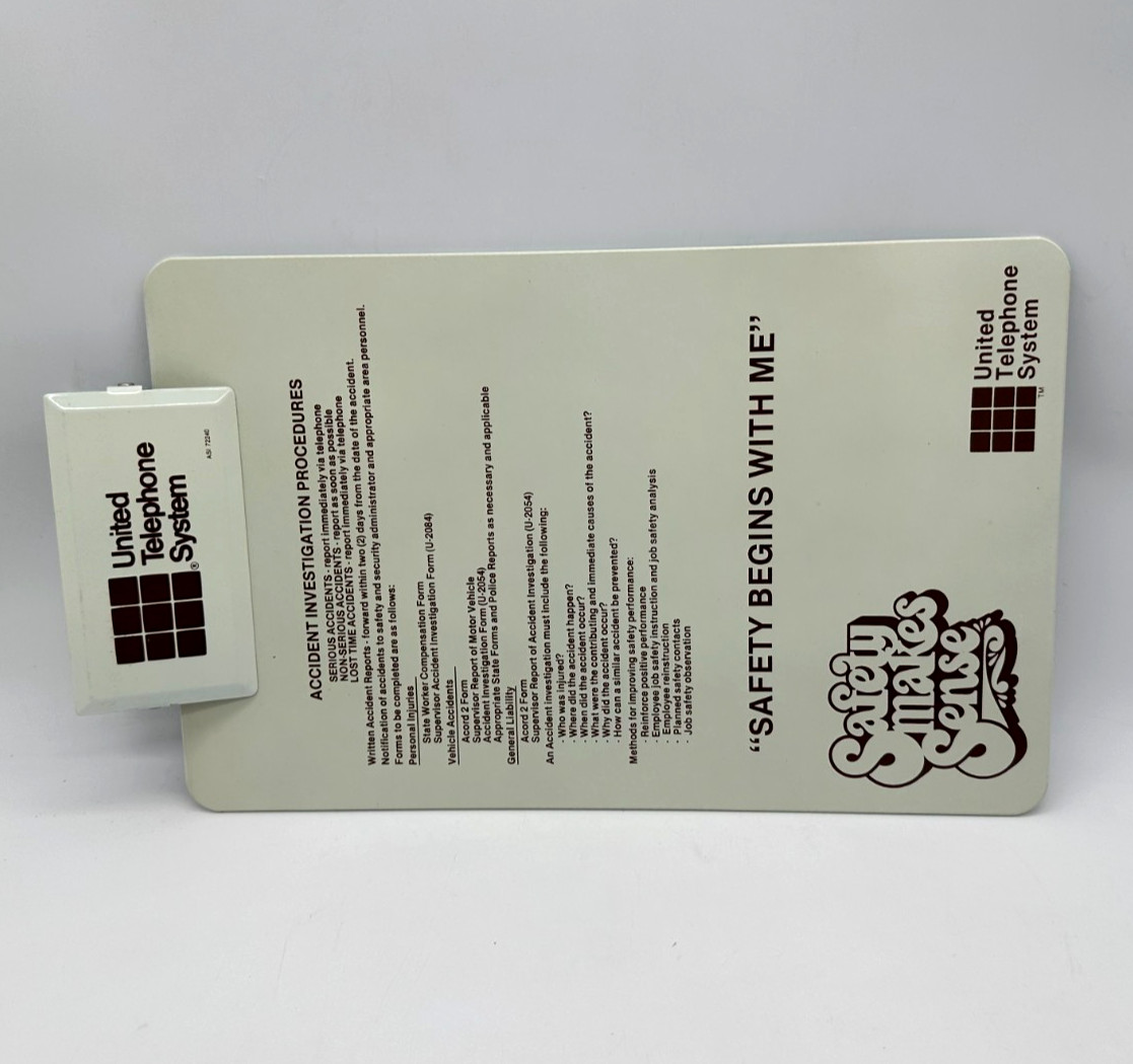 Rare VTG United Telephone Systems 80s-90s / Safety Advertising Clipboard Rare VTG United Telephone Systems 80s-90s / Safety Advertising Clipboard