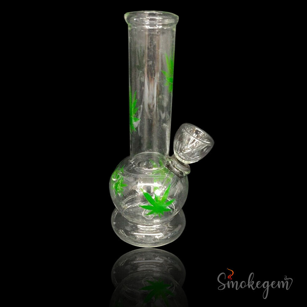 Hookah Water Pipe Bong Glass 6 Inch - CLEAR with Green Leaf - Super Hot Item