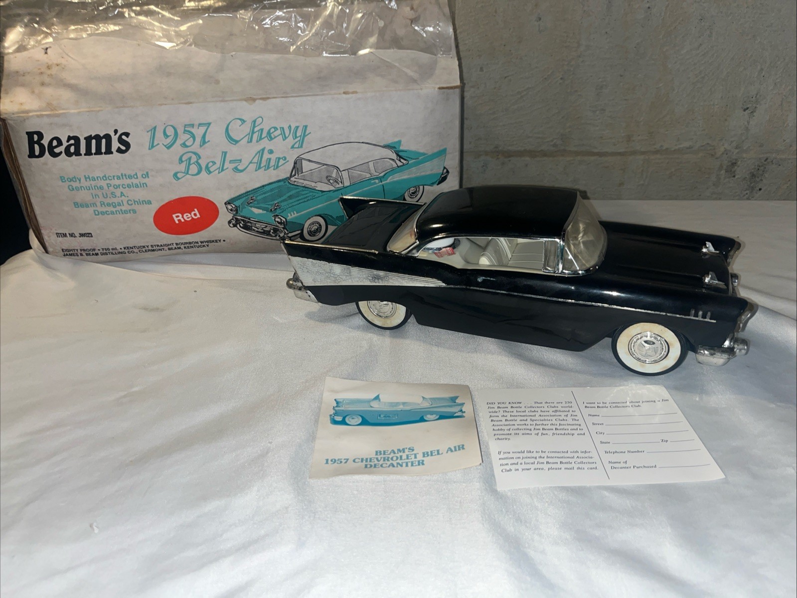 1957 Black Chevy Belair Empty Jim Beam Decanter with box & Cards EMPTY 1957 Black Chevy Belair Empty Jim Beam Decanter with box & Cards EMPTY