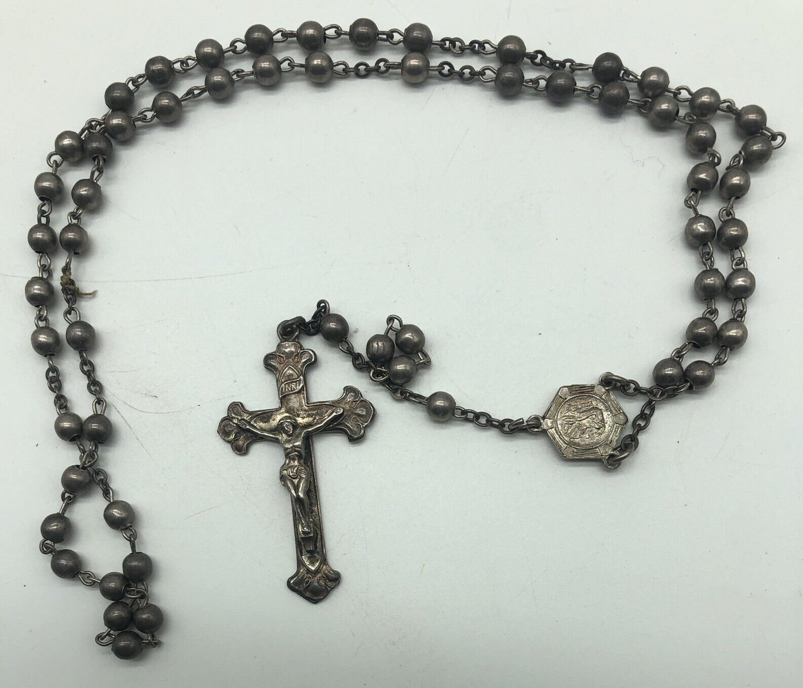 Vintage Catholic Sterling Silver Ball Bearing Rosary With Cross 17”