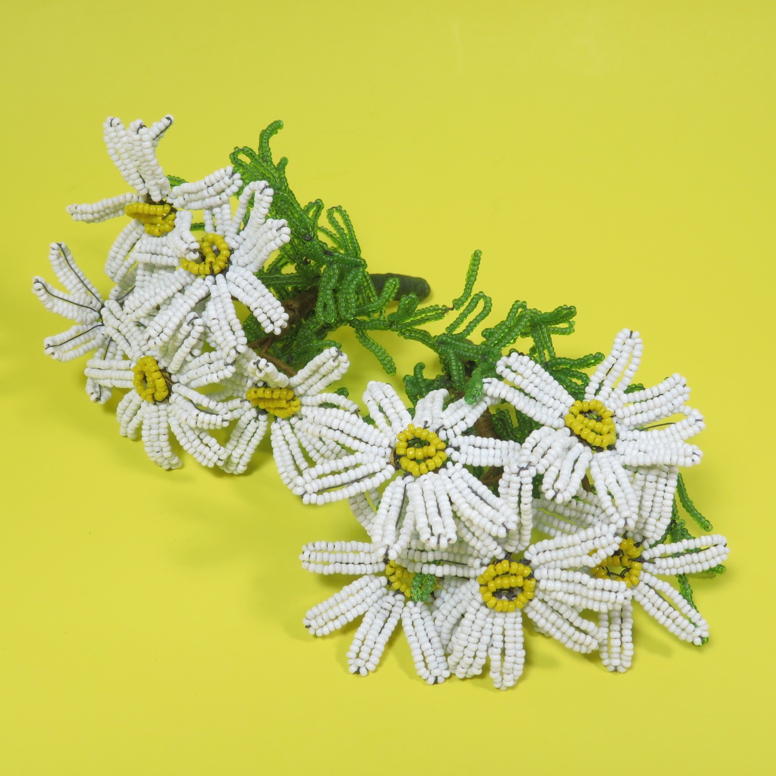2 Vintage French Seed Bead Daisy Flower Bunches 2 Vintage French Seed Bead Daisy Flower Bunches