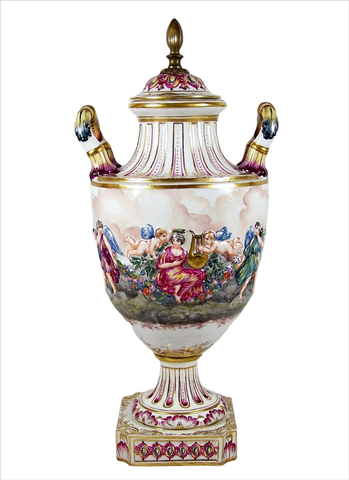Antique Hand Painted French Porcelain Urn Angelic Scene 17 1/2" Drilled Base Antique Hand Painted French Porcelain Urn Angelic Scene 17 1/2" Drilled Base