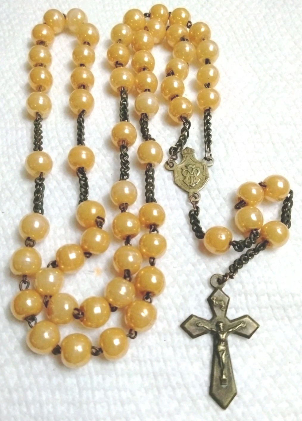 Antique French Rosary 1800's Nun Priest Orange 8mm Prosser Bead Wearable RARE Antique French Rosary 1800's Nun Priest Orange 8mm Prosser Bead Wearable RARE