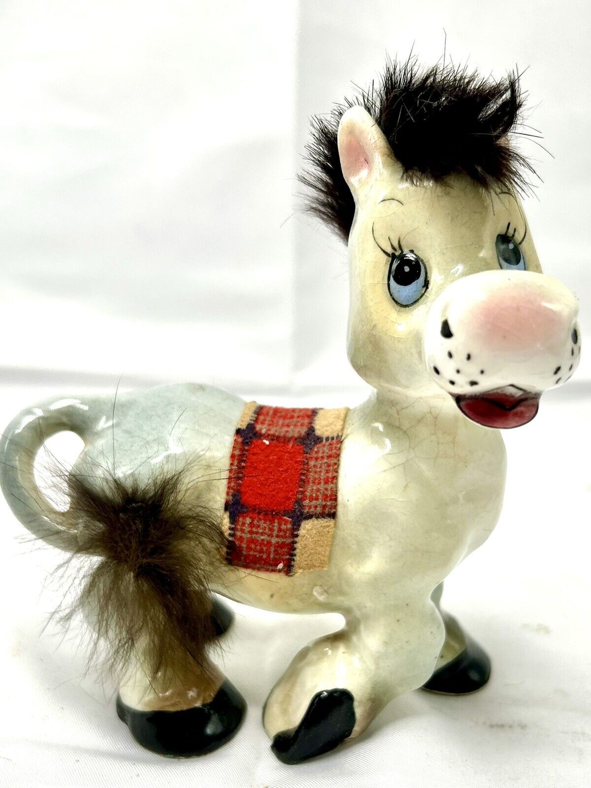 Vtg Norcrest Anthropomorphic Horse Donkey Figurine W Faux Fur Mane 5” RARE A-194